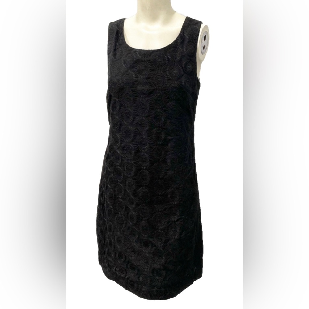 Hatley Textured Shift Mini Dress Women’s 8 Black Sleeveless Zip Back 100% Cotton